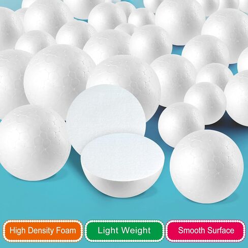 Yalumo 70 Pack Foam Balls for Crafts, 5 Size Smooth Polystyrene Foam Balls 0.8 1.2 1.6 2 2.4 Inch Round White Foam Craft Balls for School Projects, Christmas Decoration, Modeling, DIY Ornaments in Saudi Arabia
