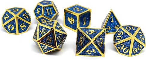 Heroic Dice of Metallic Luster - 7 Piece Metal Polyhedral Dice Collection (Black with Orange Font) in Saudi Arabia
