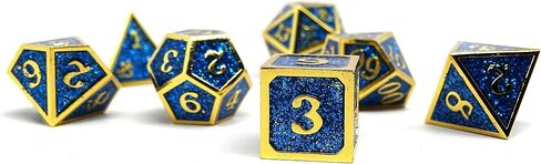 Heroic Dice of Metallic Luster - 7 Piece Metal Polyhedral Dice Collection (Black with Orange Font) in Saudi Arabia