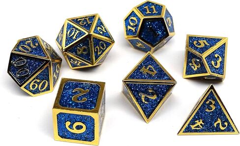Heroic Dice of Metallic Luster - 7 Piece Metal Polyhedral Dice Collection (Black with Orange Font) in Saudi Arabia