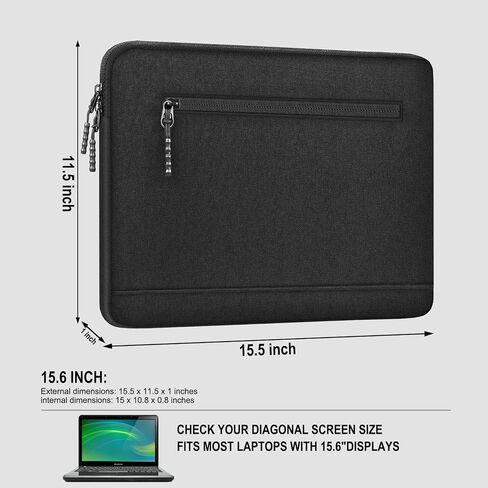 Laptop Sleeve Case 15.6 Inch, Shockproof Protective Computer Cover with Front Pocket, Water Resistant Durable Laptop Carrying Bag Compatible for Lenovo, HP, Dell, Asus Notebook, Black in Saudi Arabia