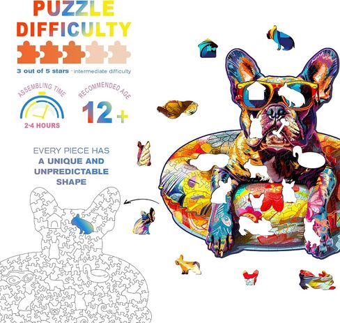 Wooden Dog Puzzles - Unique Shaped Wooden Jigsaw Puzzles - French Bulldog Wooden Puzzles - Animal Wooden Puzzle Easter Creative Birthday Gifts - Puzzle Toys - 110pcs in Saudi Arabia