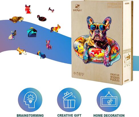 Wooden Dog Puzzles - Unique Shaped Wooden Jigsaw Puzzles - French Bulldog Wooden Puzzles - Animal Wooden Puzzle Easter Creative Birthday Gifts - Puzzle Toys - 110pcs in Saudi Arabia