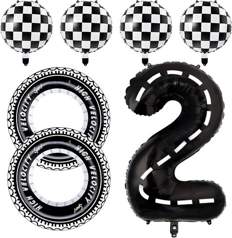 Race Car Balloons Race Car Birthday Party Supplies Tire Wheel Balloons Birthday Party Supplies Foil Number 2 Two Fast Checkered Tire Balloon Arch Garland Kit Cars Wheels Party Favors Decorations in Kuwait