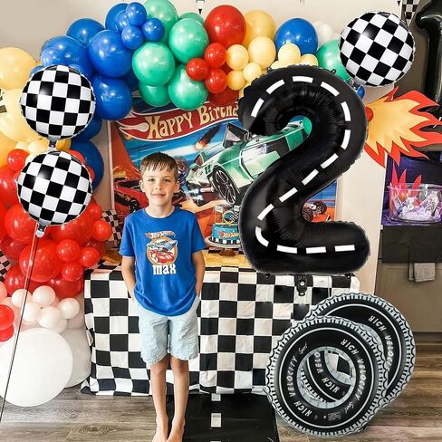 Race Car Balloons Race Car Birthday Party Supplies Tire Wheel Balloons Birthday Party Supplies Foil Number 2 Two Fast Checkered Tire Balloon Arch Garland Kit Cars Wheels Party Favors Decorations in Kuwait