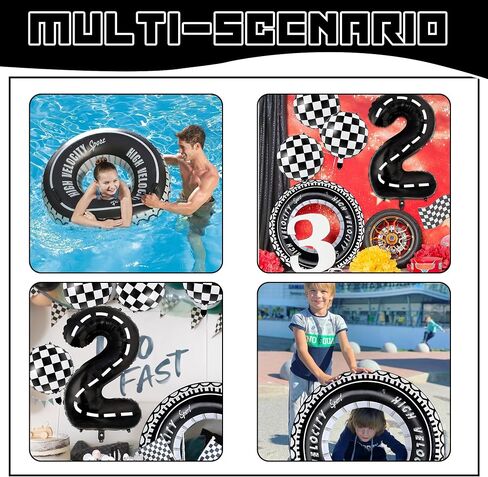 Race Car Balloons Race Car Birthday Party Supplies Tire Wheel Balloons Birthday Party Supplies Foil Number 2 Two Fast Checkered Tire Balloon Arch Garland Kit Cars Wheels Party Favors Decorations in Kuwait