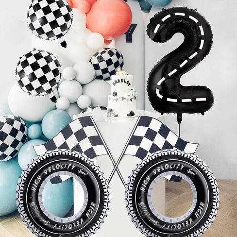 Race Car Balloons Race Car Birthday Party Supplies Tire Wheel Balloons Birthday Party Supplies Foil Number 2 Two Fast Checkered Tire Balloon Arch Garland Kit Cars Wheels Party Favors Decorations in Kuwait