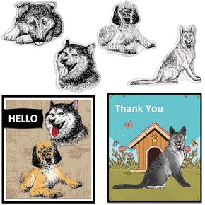 4 Dogs Clear Stamps for Card Making Poodle Chihuahua Beagle Pug Clear Rubber Stamps Puppy Transparent Rubber Seal Stamps for Animal DIY Photo Scrapbooking Paper Card Album Crafting Supplies