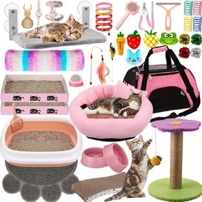 40 PCS KITTEN STARTER KIT للقطط الداخلية تشمل ألعاب القطط القمامة القطط ، وأيبارات القط ، وسادة خدش سرير القط ، وأوعية تغذية ملف الأظافر وأكثر من ذلك للملحقات القاسية.