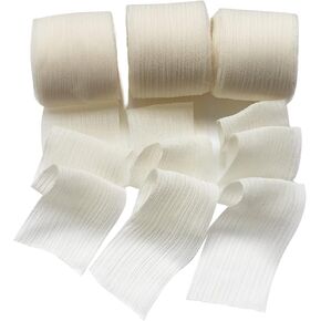 3 Rolls Handmade Fringe Chiffon Silk Ribbon Gauze 1.5" x 7Yd Silk-Like Ribbons Colorful Rustic Ribbon,for Bouquets Wrapping, Decor Wedding, Tie Invitations Crafts (Beige)