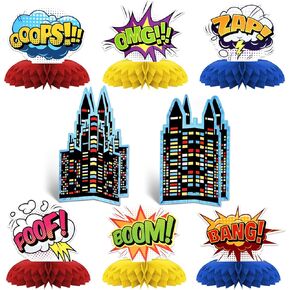 Hero Theme Party Decorations,8 PCS KSKSPE Hero Centerpieces for Tables Honeycomb Centerpieces 3D Hero Theme Party Decor Supplies Boys Girls