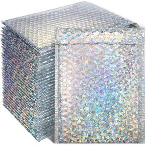 Outus 30 Pieces Holographic Bubble Padded Mailer Holographic Bubble Mailers Padded Envelopes Self Sealing Cushion Envelopes for Mailing, Shipping and Packing
