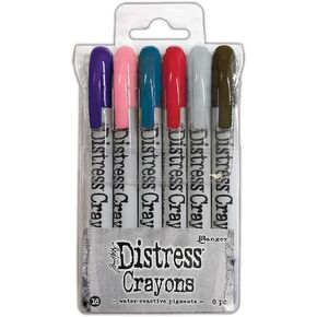 Tim Holtz Ranger Distress Crayon Set 16 (Villainous Potion/Saltwater Taffy/Uncharted Mariner/Lumberjack Plaid/Lost Shadow/Scorched Timber), Multicoloured, 13 x 1.5 cm