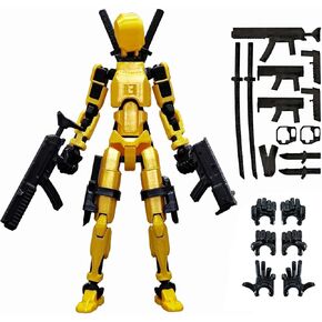 T13 Action Figure with Lots of Accessories,3D Printed Multi-Jointed Titan13 Figure,Gold Dummy 13 Desktop Decorative Toy