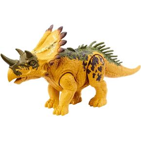Mattel Jurassic World Wild Roar Dinosaur Toy with Sound & Attack Move, Regaliceratops Posable Action Figure Includes Digital Play, 11 inches Long