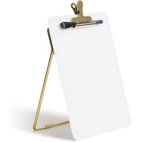 U Brands Glass Dry-Erase Desktop Easel, Tempered Glass, Gold Metal Stand, Removable Clip