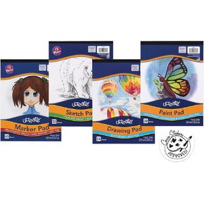 UCreate Art Paper Set of 4, White, 9" x 12", 4 Pads, Drawing, Sketch, Paint, Marker