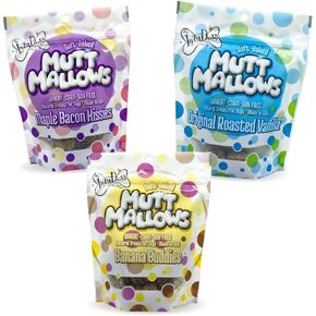 The Lazy Dog Coie Co. Mutt Mallows Soft Baked Dog ، القمح ، الذرة وفول الصويا ، مخبوزة في الولايات المتحدة الأمريكية ، حزمة تنوع التكلفة 5 أوقية (حزمة 3) in Kuwait