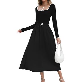 Womens Two Piece Skirt Set 2024 Trendy Fall Outfits Sets Ribbed Knit Long Sleeve Crop Top Midi Long Skirts with Pockets