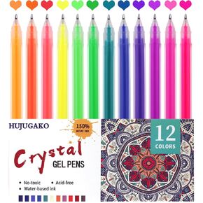 Gel Pen Crystal Gel Pens 0.8-1.0MM Tip Pens with 150% More Ink for Adults Coloring Books Drawing Doodling Crafts Scrapbooks Bullet Journaling