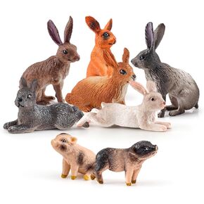 LC JoyCre 6PCS Cake Toppers Bunny Figurines for Cake Decorations Mini Plastic Rabbit Toys for Kids Easter Small Rabbit Decor Bunnies Farm Animals Toy for Toddlers