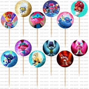 One Shot DreamWorks Trolls Multi-colored 12 Count Children's Birthday Cupcake Toppers