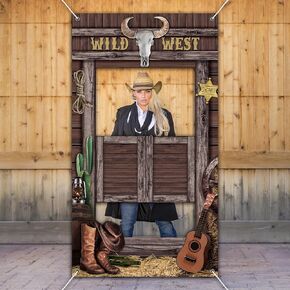 Blosssound Wild West Party Decorations Western Cowboy Photo Booth Prop West Themed Door Banner Rodeo Cowboy Backdrop Background for Western Theme Baby Shower Birthday Party Supplies, 6 x 3 ft