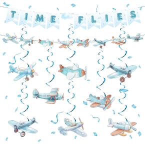 Airplane Party Decorations Time Flies Vintage Airplane Banner Airplane Hanging Swirls Airplane 1st Birthday Party Supplies Time Flies Party Decor for Airplane Theme Party Baby Shower Birthday Party