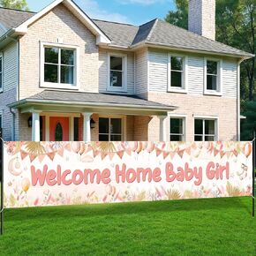 Welcome Home Baby Girl Banner Pink It’s a Girl Baby Shower Decorations Yard Banner Sign for Girl Gender Reveal Baby Shower Party Supplies Porch Fence Decor Outside Inside