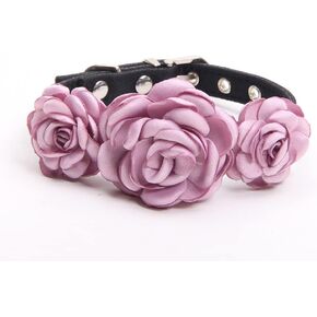 SKS PET Roses Collar Necklace for Small Dogs Cats Girl Teacup Yorkie Handmade Adjustable Size M Purple(11~13inch)