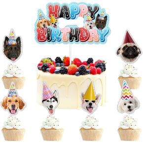7Pcs Dog Cake Topper Set Cute Puppy Themed Happy Birthday Paw Prints, Dog Birthday Party, Pet Party Baby Shower Party, or Boys and Girls Birthday Party Bones, Bulldog Decorations. LIANGSS