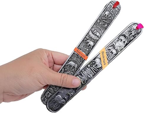 WitnyStore Carved Aluminium Bookmark 8⅛" Forest Elephants Vertical Pattern - Unique Design Handmade Bookmarks Crafted Accessories Decorative Collectibles Thailand Souvenirs Gifts Readers Book Lovers in Kuwait