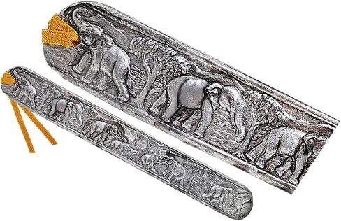 WitnyStore Carved Aluminium Bookmark 8⅛" Forest Elephants Vertical Pattern - Unique Design Handmade Bookmarks Crafted Accessories Decorative Collectibles Thailand Souvenirs Gifts Readers Book Lovers in Kuwait