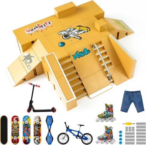 Finger Skateboard Ramp 20 PCS Set - Fingerboard Skate Park Kit, Mini Finger Toy Set with Fingerboards Bike Scooters Mini Short Finger Skateboard Ramp Decks for Kids Birthday Gift in Saudi Arabia