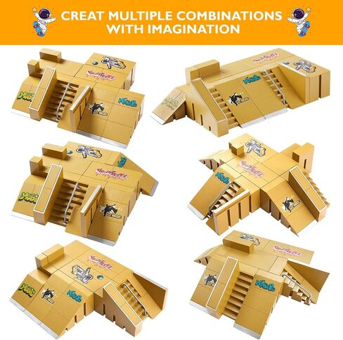 Finger Skateboard Ramp 20 PCS Set - Fingerboard Skate Park Kit, Mini Finger Toy Set with Fingerboards Bike Scooters Mini Short Finger Skateboard Ramp Decks for Kids Birthday Gift in Saudi Arabia