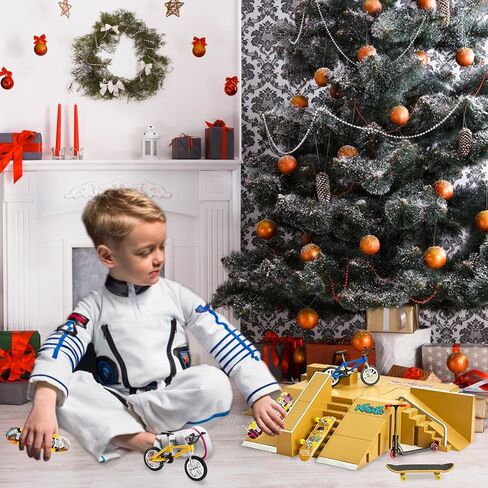 Finger Skateboard Ramp 20 PCS Set - Fingerboard Skate Park Kit, Mini Finger Toy Set with Fingerboards Bike Scooters Mini Short Finger Skateboard Ramp Decks for Kids Birthday Gift in Saudi Arabia