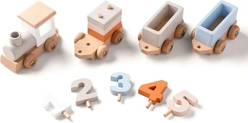 Wooden Train Set for Toddler Toys 14pcs Montessori Train Toy Set for Baby 3-5 Years Wooden Train Cars with 1 2 3 4 5 Numbers & Blocks Birthday Gift for Boys Girls in Saudi Arabia