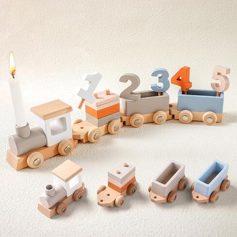 Wooden Train Set for Toddler Toys 14pcs Montessori Train Toy Set for Baby 3-5 Years Wooden Train Cars with 1 2 3 4 5 Numbers & Blocks Birthday Gift for Boys Girls in Saudi Arabia