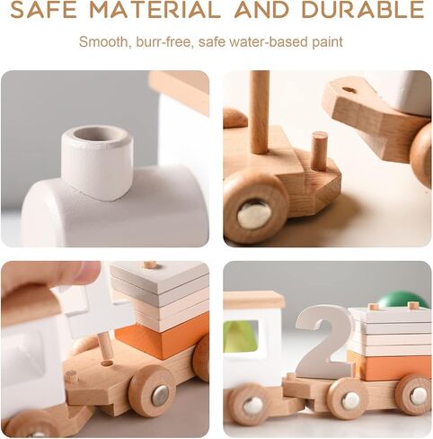 Wooden Train Set for Toddler Toys 14pcs Montessori Train Toy Set for Baby 3-5 Years Wooden Train Cars with 1 2 3 4 5 Numbers & Blocks Birthday Gift for Boys Girls in Saudi Arabia
