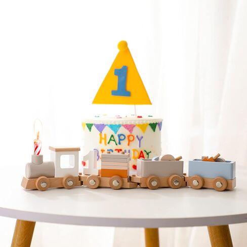 Wooden Train Set for Toddler Toys 14pcs Montessori Train Toy Set for Baby 3-5 Years Wooden Train Cars with 1 2 3 4 5 Numbers & Blocks Birthday Gift for Boys Girls in Saudi Arabia