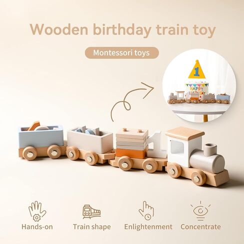 Wooden Train Set for Toddler Toys 14pcs Montessori Train Toy Set for Baby 3-5 Years Wooden Train Cars with 1 2 3 4 5 Numbers & Blocks Birthday Gift for Boys Girls in Saudi Arabia