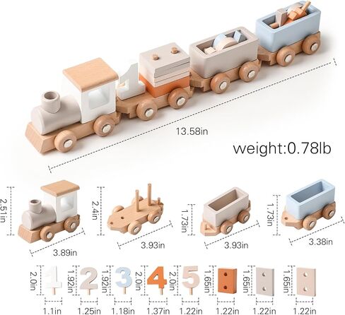 Wooden Train Set for Toddler Toys 14pcs Montessori Train Toy Set for Baby 3-5 Years Wooden Train Cars with 1 2 3 4 5 Numbers & Blocks Birthday Gift for Boys Girls in Saudi Arabia