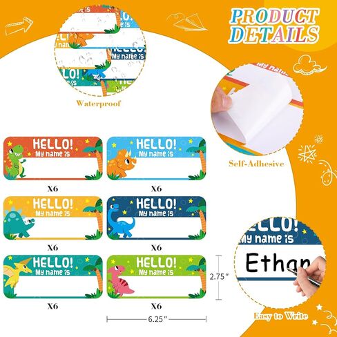 SICOHOME Hello My Name is Stickers - 36pcs 6 Designs Name Tags for Classroom Desks Student Name Plates for Classroom Self Adhesive Name Labels for Kids Kindergarten Preschool Classroom Supplies in Kuwait
