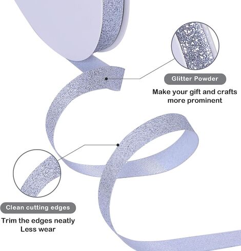 Yama Glitter Ribbon ، 3/8 بوصة × 20 ياردة ، شريط حافة مقطوعة لعيد الميلاد ، غلاف الهدايا ، الحرف ، صنع القوس ، ديكور المنزل ، الحلي ، زخرفة الحفلات (الفضة) in Kuwait