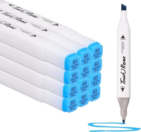 PATIKIL Dual Tip Alcohol Art Markers, 12 Pcs White Barrel Alcohol Markers with Brush Tip and Fine Tip for Illustration Artist Adult Coloring Drawing Permanent Sketching, Sky Blue in Saudi Arabia