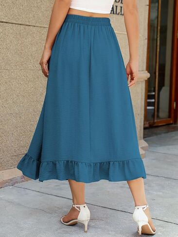 تنانير نسائية متوسطة الطول من بيريدريس مع جيوب، تنورة مرنة عالية الخصر متأرجحة على شكل حرف A، تنورة مكشكشة ذات طبقات غير رسمية in Kuwait