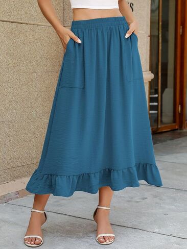 تنانير نسائية متوسطة الطول من بيريدريس مع جيوب، تنورة مرنة عالية الخصر متأرجحة على شكل حرف A، تنورة مكشكشة ذات طبقات غير رسمية in Kuwait