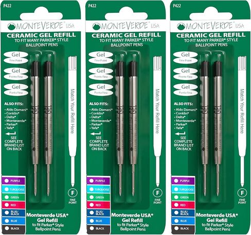 Monteverde Capless Gel Ballpoint Refill to Fit Parker Ballpoint Pens, Fine Point, Black, 2 per Pack (P422BK) in Kuwait