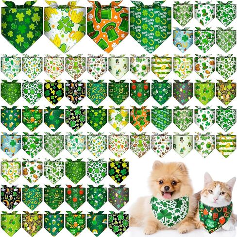 Reginary 72 Packs St. Patrick's Day Dog Bandanas Bulk Shamrock St. Patrick's Day Green Soft Dog Scarf Adjustable Pet Puppy Bibs Triangle Puppy Bibs Adjustable Cat Bandana for Pet Costume Accessories in Saudi Arabia