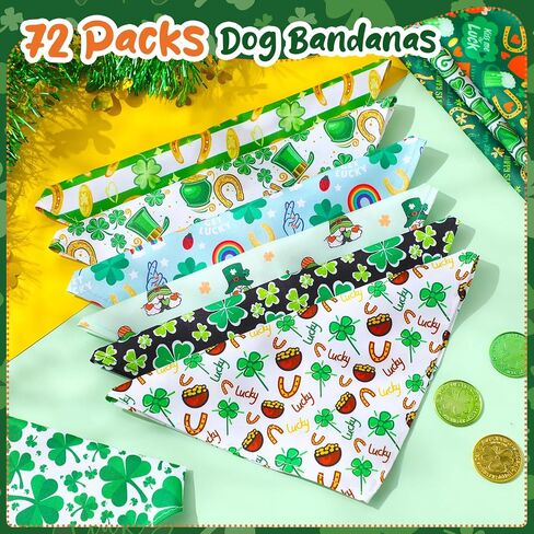 Reginary 72 Packs St. Patrick's Day Dog Bandanas Bulk Shamrock St. Patrick's Day Green Soft Dog Scarf Adjustable Pet Puppy Bibs Triangle Puppy Bibs Adjustable Cat Bandana for Pet Costume Accessories in Saudi Arabia